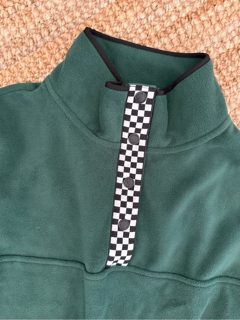 Vans Check Mark Polar Green Fleece Quarter-Snap Pullover with Checkerboard - Picture 4 of 5